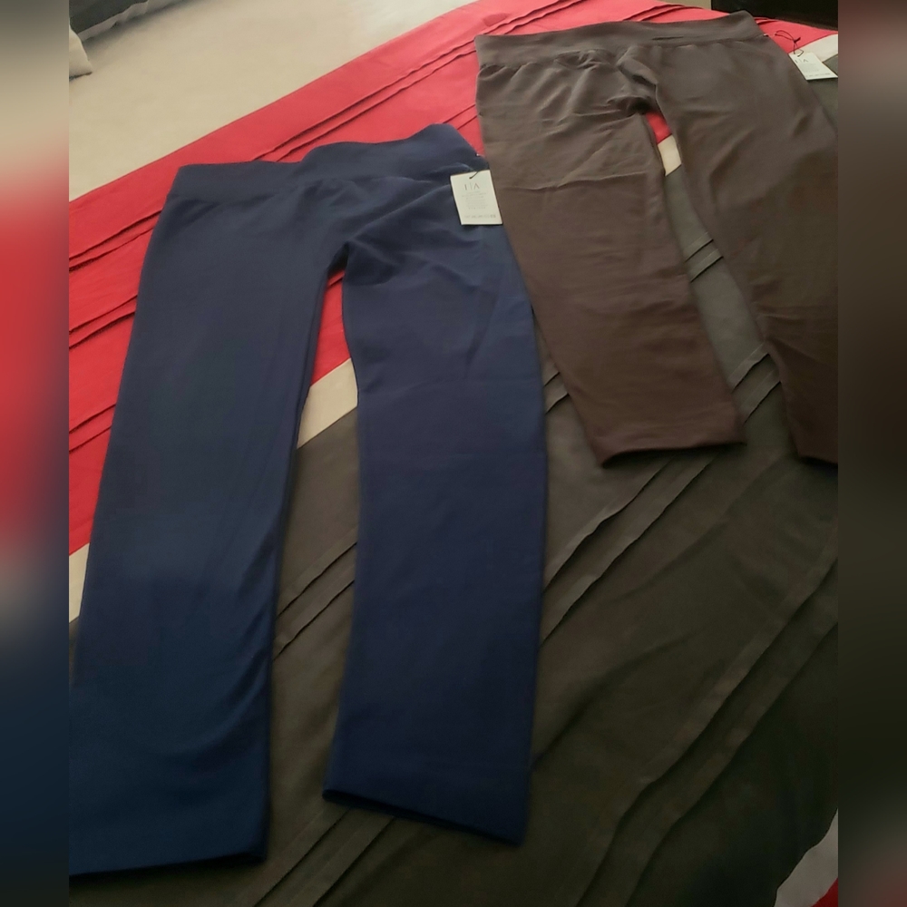 I|A Women's 2 Pair Fleece Lined Navy Blue & Chocolate Brown Leggings Size 2XL/3L